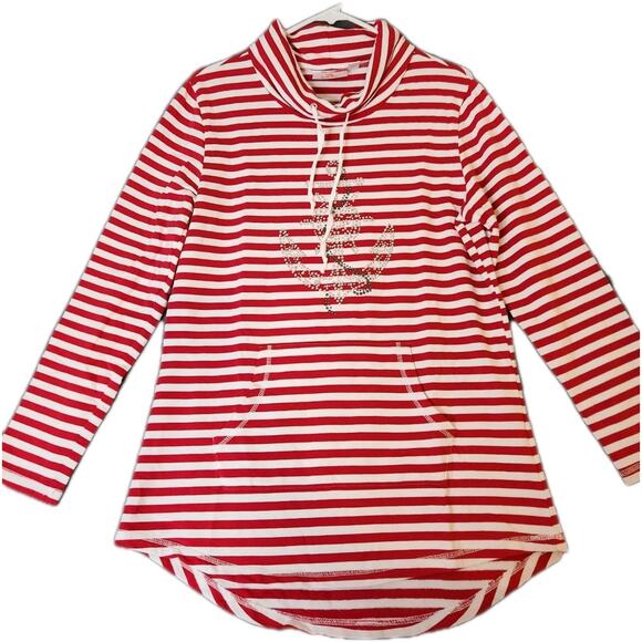 Quacker Factory Nautical Tunic Top Womens S Red White Sequins Anchor‎ Beach NWOT - Picture 1 of 6